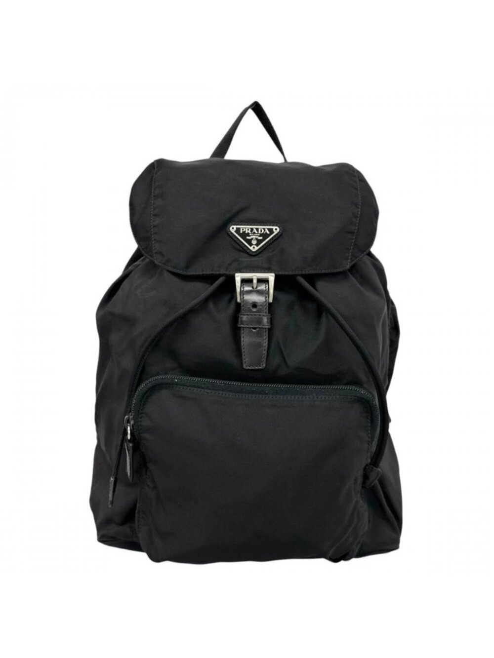Prada Backpack Triangle Logo Shoulder Nylon Black Silver